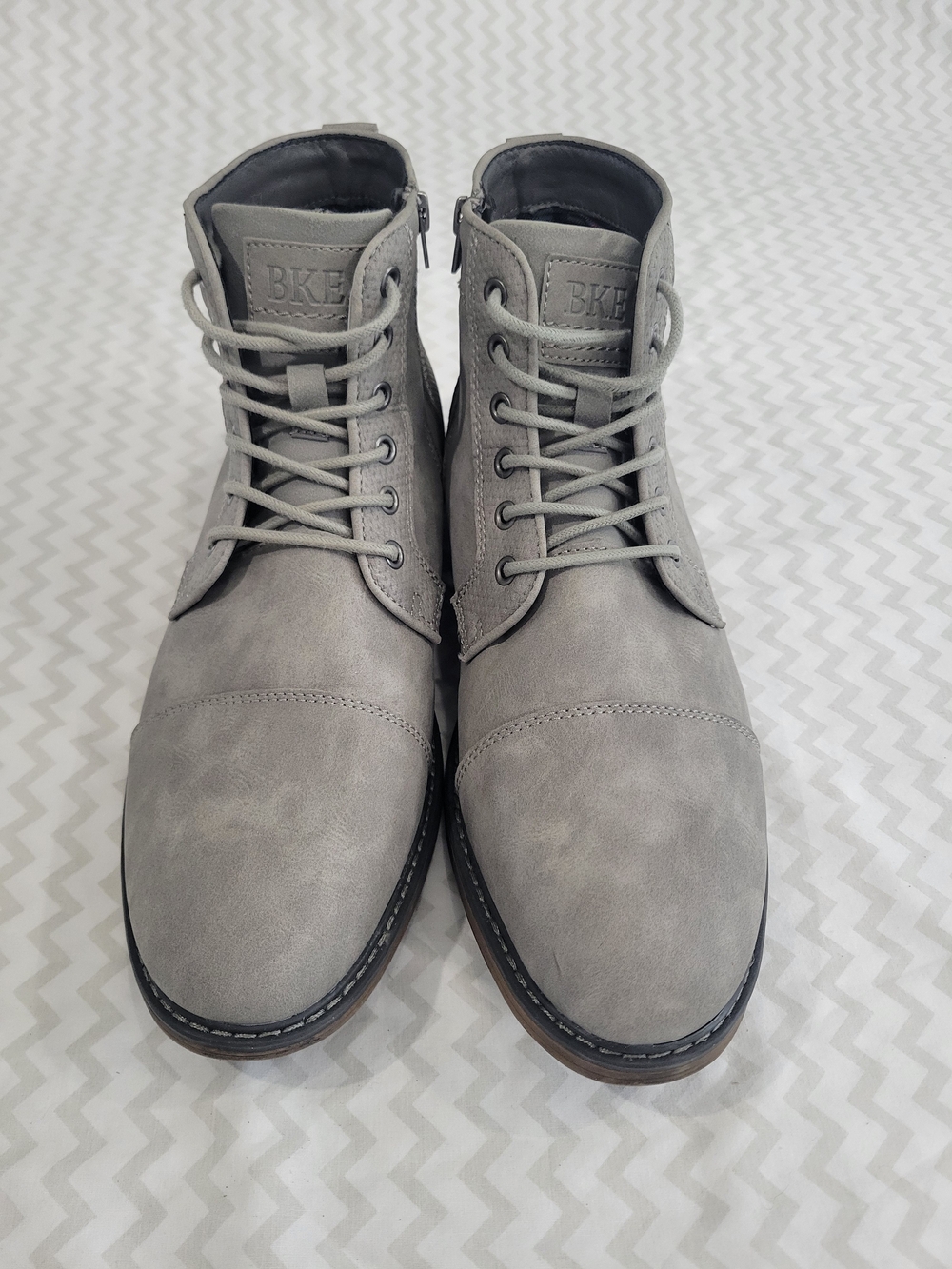 BKE Men's Roman Boots Grey Faux Leather Lace-Up Side-Zip Ankle Boots Size 11